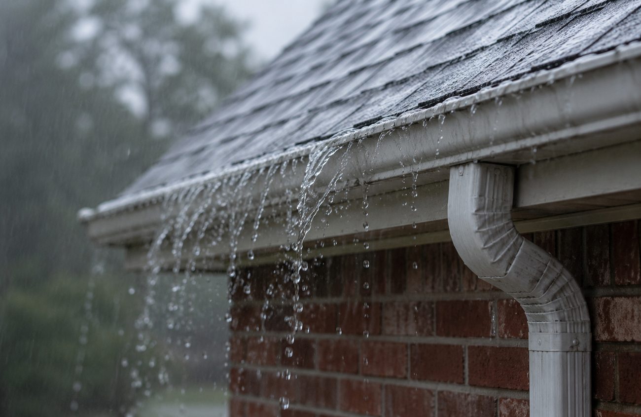 Rainwater overflowing from gutters